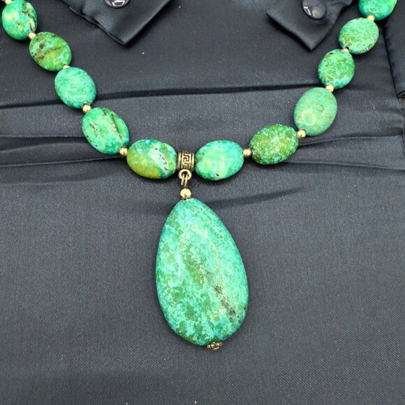 Vintage Stauer Sterling Silver Chrysocolla Pendant Necklace Green Aqua Drop 20"L - Picture 8 of 13